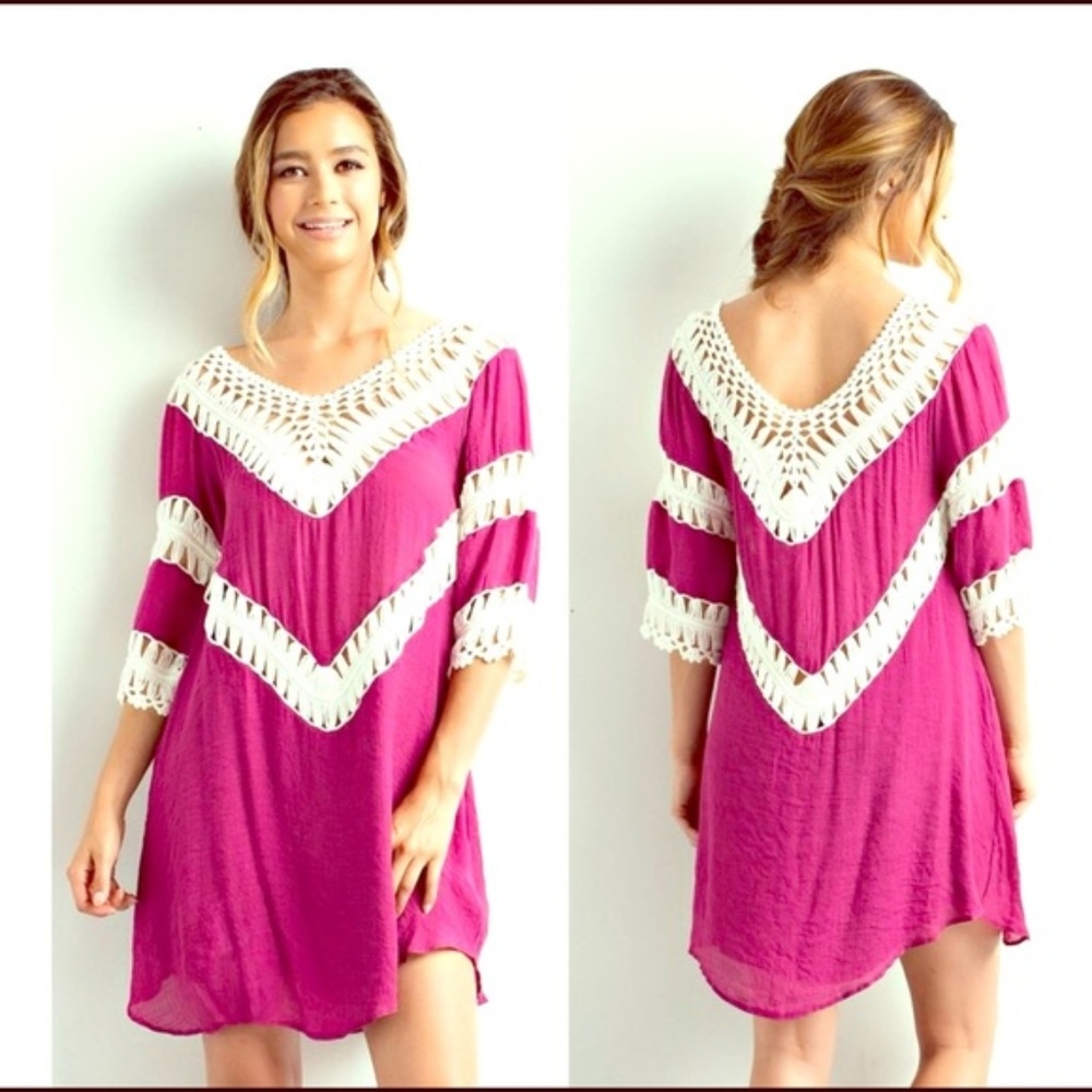 Vibrant pink dress with crotchet detail